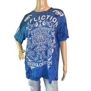 Affliction Blue Graphic Tee Seek & Destroy Size L